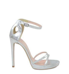 GASSU KIM- Srebrne sandały na platformie ze skóry naturalnej, licowej - bokiem