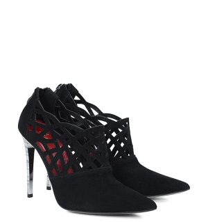 GASSU Amelia Czarne ażurowe botki na szpilce - po skosie
