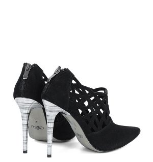 GASSU Amelia Czarne ażurowe botki na szpilce - po skosie