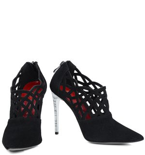 GASSU Amelia Czarne ażurowe botki na szpilce - z przodu