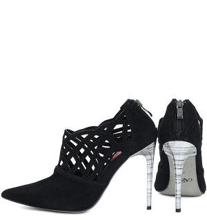 GASSU Amelia Czarne ażurowe botki na szpilce - z tyłu
