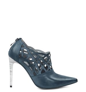 AMELIA - Granatowe botki ażurowe na szpilce - bokiem