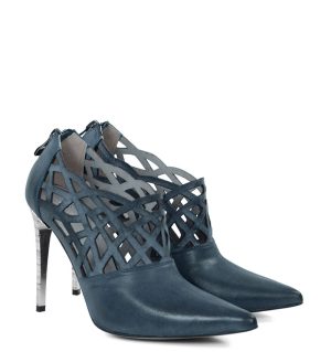 AMELIA - Granatowe botki ażurowe na szpilce - po skosie