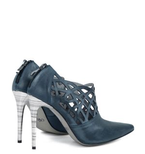 AMELIA - Granatowe botki ażurowe na szpilce - po skosie