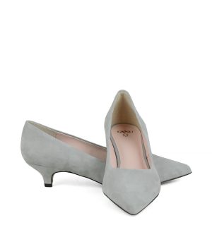 JESSICA - Szare czółenka na kaczuszce z zamszowej skóry - z przodu