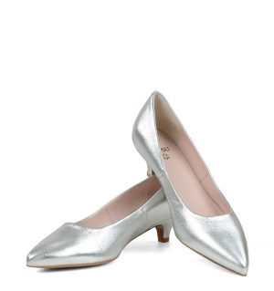 GASSU JESSICA srebrne niskie szpilki - z przodu
