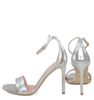 AVA - Sandały na szpilce srebrne z licowej skóry - z tyłu