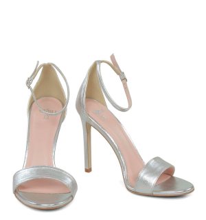 AVA - Sandały na szpilce srebrne z licowej skóry - z przodu