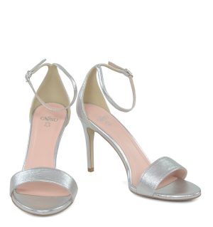 GASSU ELLA Srebrne szpilki sandały na obcasie - z przodu