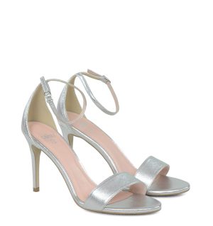 GASSU ELLA Srebrne szpilki sandały na obcasie - po skosie