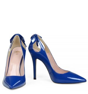 GASSU EVIE Niebieskie szpilki z kokardą - z przodu