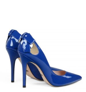 GASSU EVIE Niebieskie szpilki z kokardą - po skosie