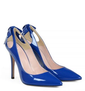 GASSU EVIE Niebieskie szpilki z kokardą - po skosie