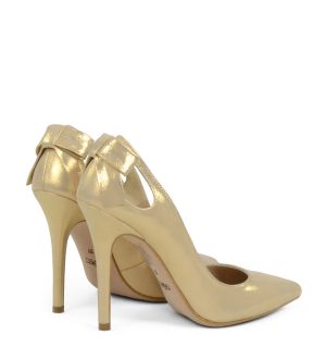 GASSU EVIE złote szpilki z kokardką na pięcie - po skosie