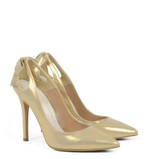 GASSU EVIE złote szpilki z kokardką na pięcie - po skosie