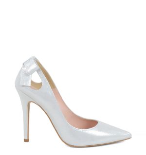 GASSU EVIE srebrne szpilki ozdobione wycięciami - bokiem