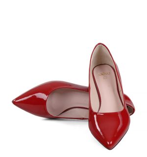 GASSU JESSICA - Czerwone niskie szpilki na tzw. kaczuszce - z przodu