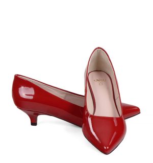 GASSU JESSICA - Czerwone niskie szpilki na tzw. kaczuszce - z przodu