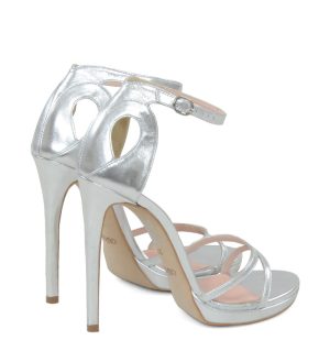 GASSU KIM- Srebrne sandały na platformie ze skóry naturalnej, licowej - po skosie