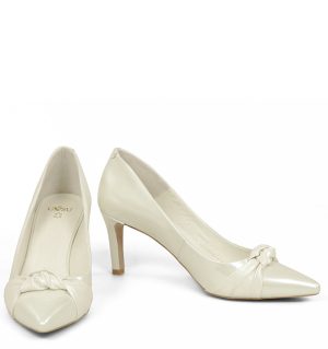 GASSU LOTE - niskie szpilki ecru wykonane z naturalnej skóry - z przodu