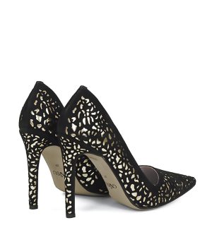 GASSU MANON - Czarno złote szpilki zamszowa skóra - po skosie