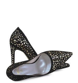 GASSU MANON - Czarno złote szpilki zamszowa skóra - z przodu