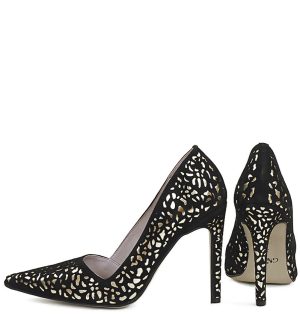 GASSU MANON - Czarno złote szpilki zamszowa skóra - z tyłu