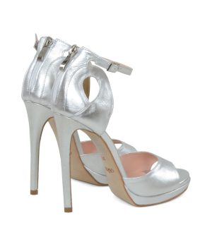 GASSU MIA - srebrne szpilki na platformie - po skosie