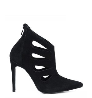 GASSU MIYU - Czarne botki zamszowe ozdobne wycięcia - bokiem