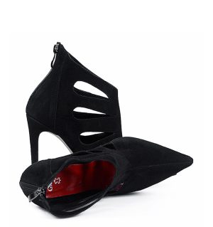 GASSU MIYU - Czarne botki zamszowe ozdobne wycięcia - z przodu