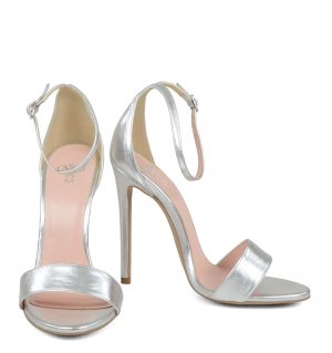 GASSU NATALIE - Srebrne wysokie szpilki z licowej skóry - z przodu