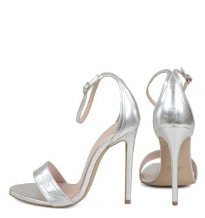 GASSU NATALIE - Srebrne wysokie szpilki z licowej skóry - z tyłu
