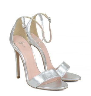 GASSU NATALIE - Srebrne wysokie szpilki z licowej skóry - po skosie