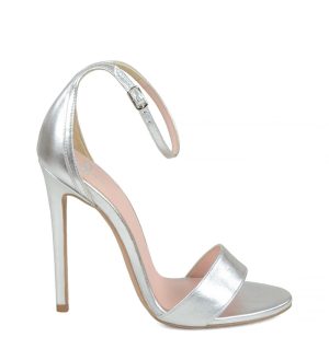 GASSU NATALIE - Srebrne wysokie szpilki z licowej skóry - bokiem
