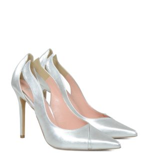 GASSU RENI szpilki srebrne na wysokim obcasie - po skosie