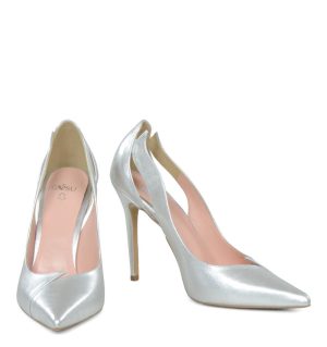 GASSU RENI szpilki srebrne na wysokim obcasie - z przodu