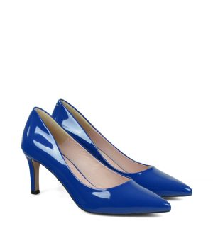 GASSU RIKO niebieskie niskie szpilki - po skosie