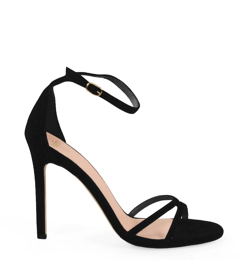 SOPHIA - Czarne sandały na szpilce z zamszowej skóry - bokiem