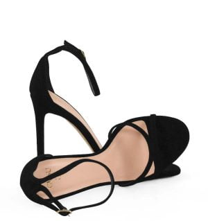 SOPHIA - Czarne sandały na szpilce z zamszowej skóry - z przodu