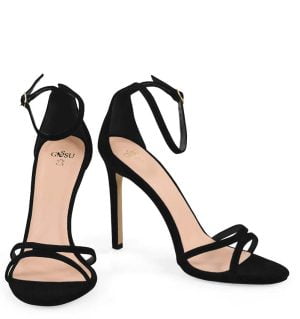 SOPHIA - Czarne sandały na szpilce z zamszowej skóry - z przodu