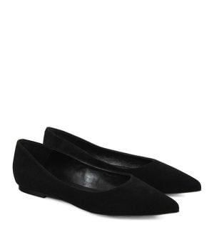 EMILY - Czarne baleriny z zamszowej skóry nosek w szpic - po skosie