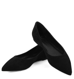 EMILY - Czarne baleriny z zamszowej skóry nosek w szpic - z przodu