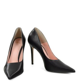 HAILEY - Wysokie czarne szpilki z licowej skóry - z przodu