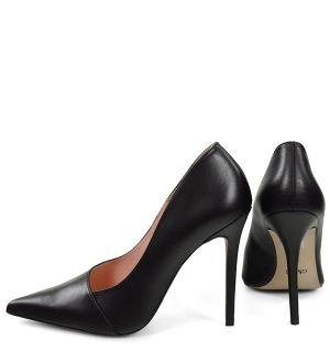 HAILEY - Wysokie czarne szpilki z licowej skóry - z tyłu