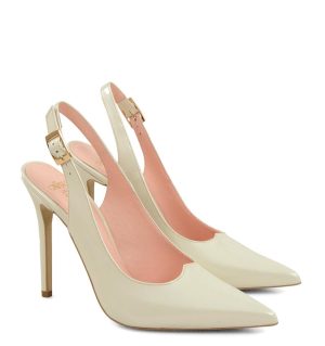 LARISSA - Szpilki ecru z odkrytą piętą - po skosie