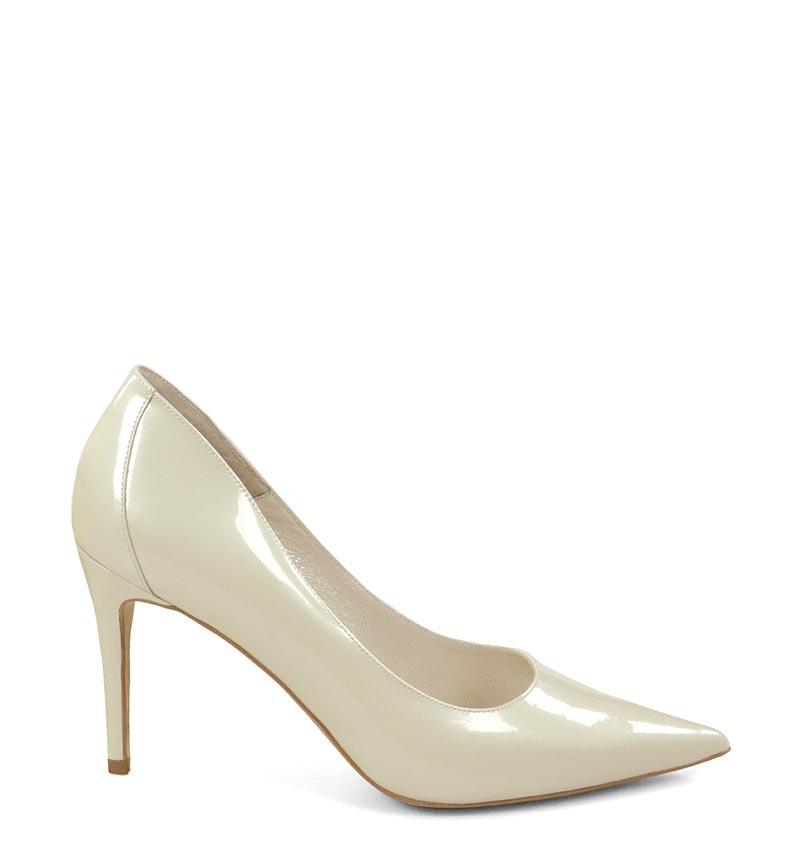 LILY- Ecru perła szpiki z ozdobną piętą - bokiem