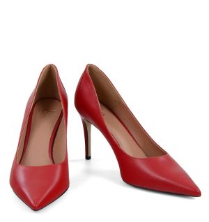 LILY- Czerwone licowe szpiki z ozdobną piętą - z przodu