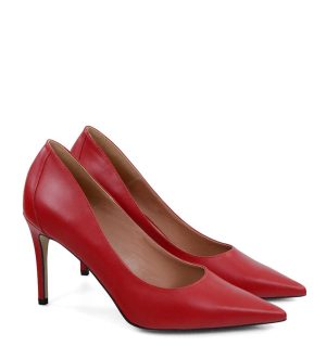 LILY- Czerwone licowe szpiki z ozdobną piętą - po skosie