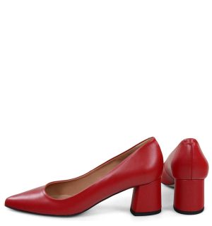 ADEL- Czerwone czółenka na słupku z licowej skóry - z tyłu