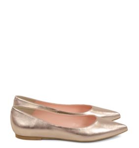 EMILY - Złoto różowe baleriny ze skóry nosek w szpic - bokiem
